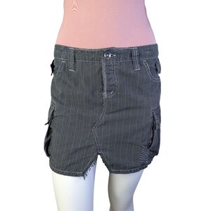 Y2K Fox Brand Charcoal Pinstripe Utility Cargo Mini Skirt, Size M